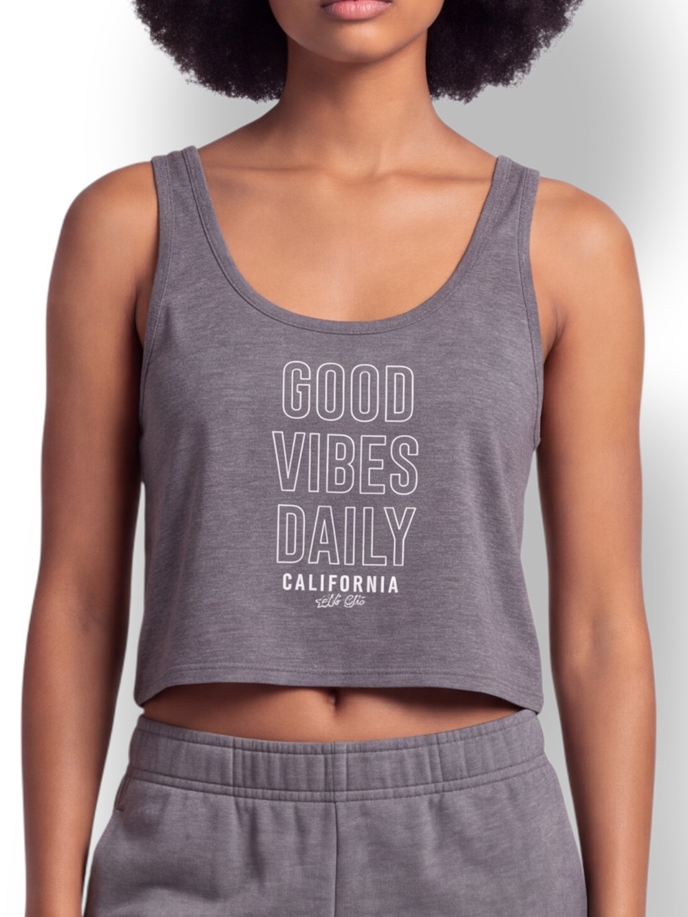 4/$20 Heather Gray Good Vibes Daily Graphic Cropped Scoop Neck Tank Top Medium